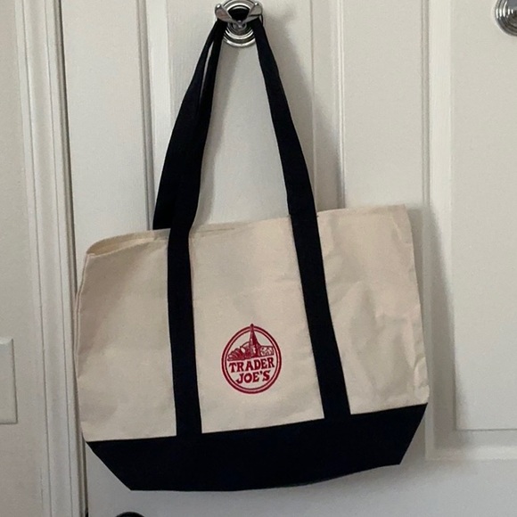 Trader Joes Tote Bag Blue Canvas Large 20” x 15” New - Picture 6 of 6